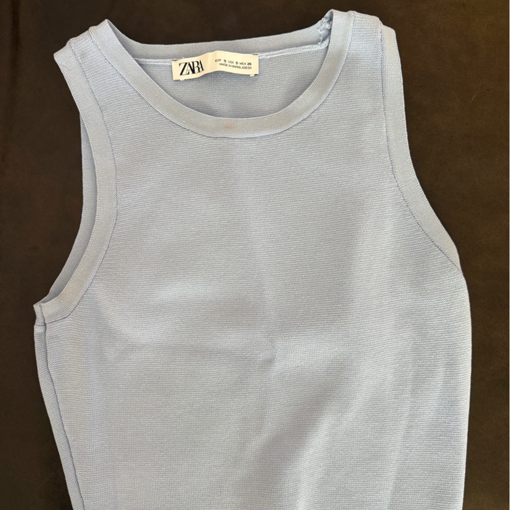 Zara Pale Blue Ribbed Sleeveless Tank